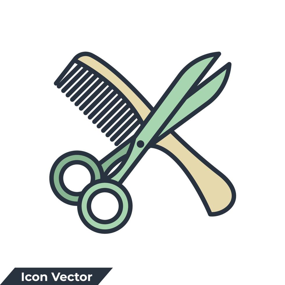 ilustración vectorial del logotipo del icono de tijera y peine. plantilla de símbolo de peine y tijeras para la colección de diseño gráfico y web vector