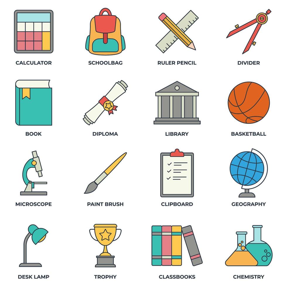 conjunto de educación volver a la ilustración de vector de logotipo de icono de escuela. plantilla de símbolo de paquete de regreso a la escuela para la colección de diseño gráfico y web