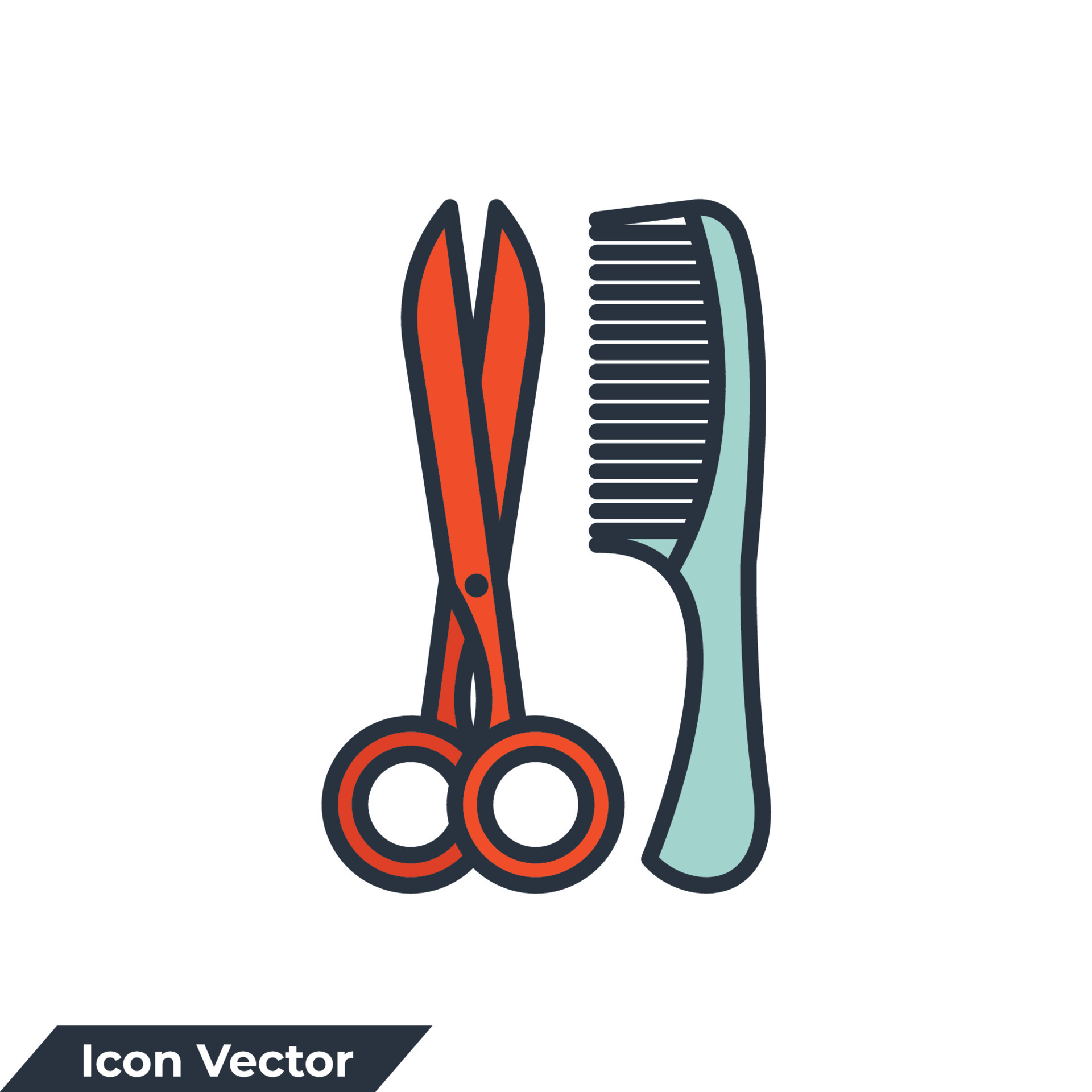scissor and comb icon logo vector illustration. hair salon symbol
