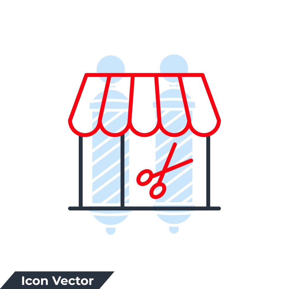 ilustración vectorial del logotipo del icono de la peluquería. tienda en plantilla de símbolo de tijera para colección de diseño gráfico y web vector
