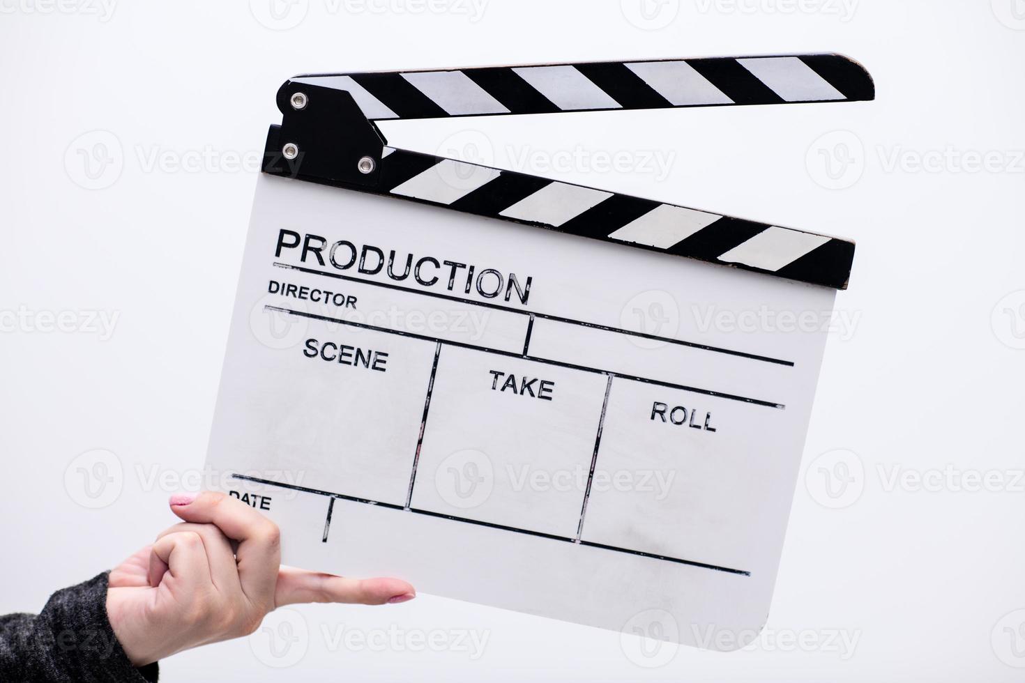 movie clapper on white background photo