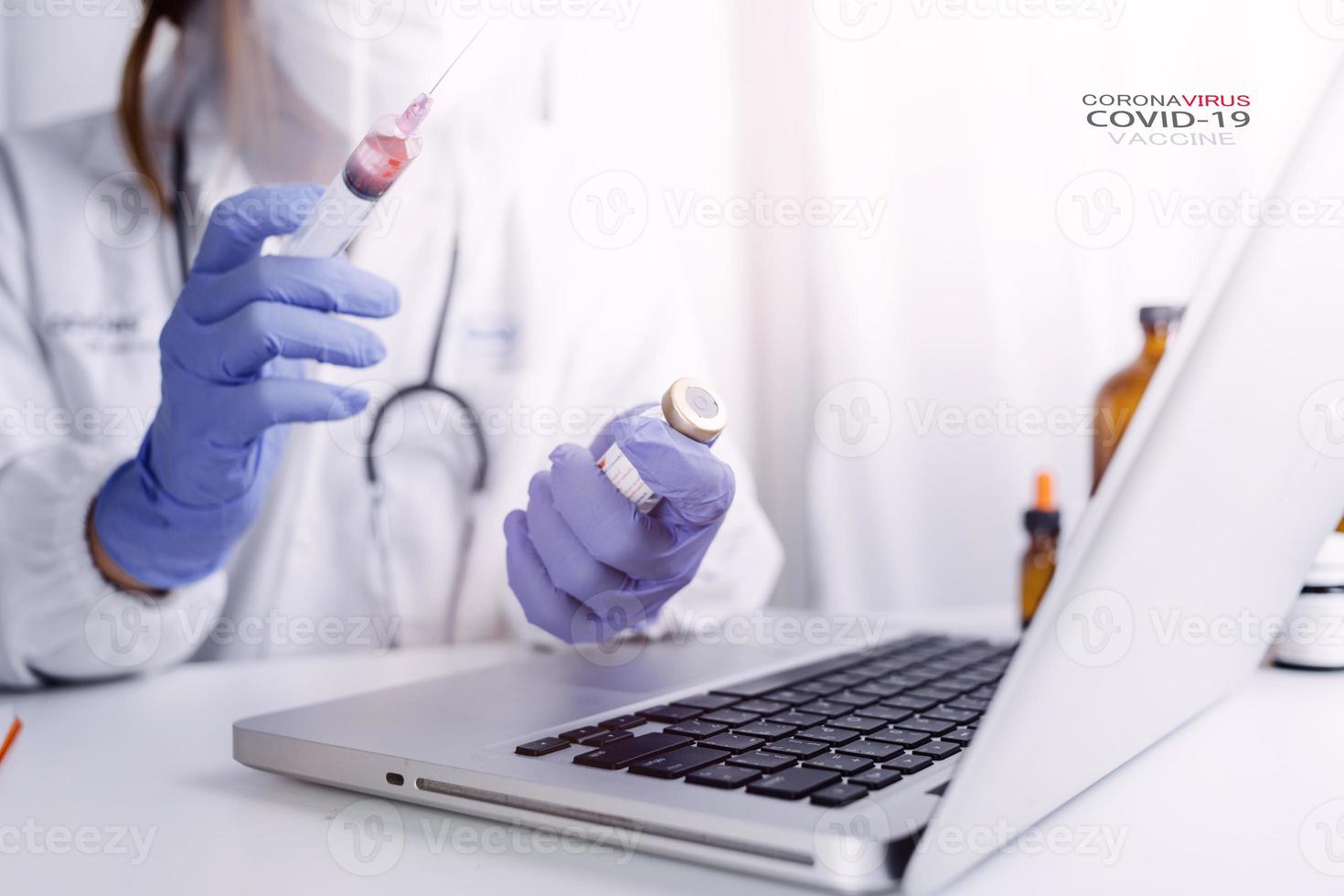 Medicine doctor and stethoscope touching icon medical network connection with modern interface on digital tablet in hospital background. Medical technology network concept photo