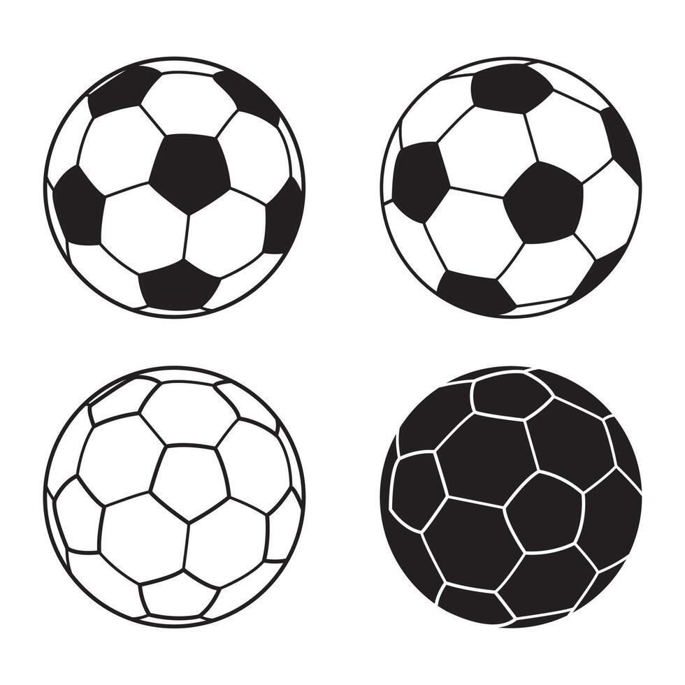 conjunto de ilustración de vector de balón de fútbol, icono de balón de fútbol. fútbol simple estilo negro, ilustración vectorial.