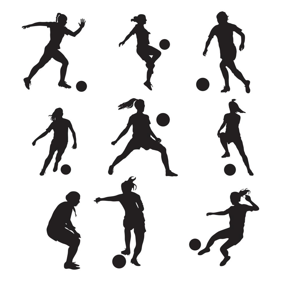 Women soccer player silhouette, Girl player vector, Female soccer football. vector