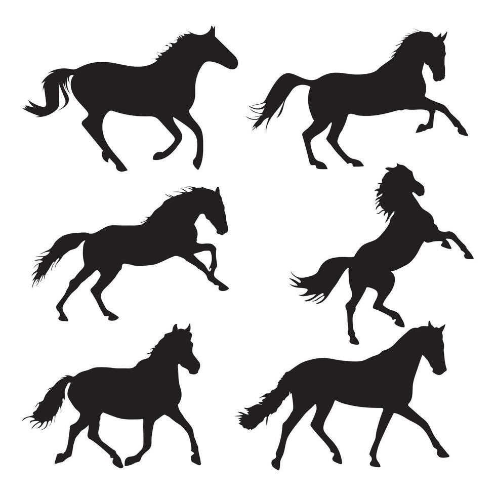 colección de silueta de caballo aislado en blanco vector