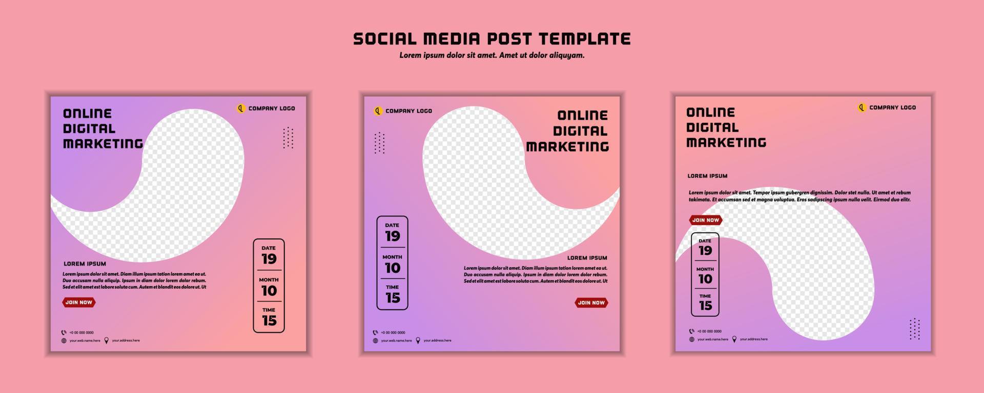 diseño moderno de plantilla de publicación en redes sociales, para marketing digital en línea o plantilla de marketing de carteles vector