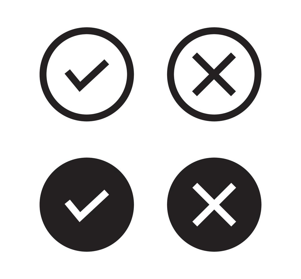 Confirm and remove symbol and checkmark negative icons for app flat vector illustration.