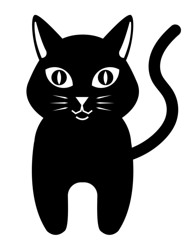 Black cat illustration. Flat black adorable black cat illustration, isolated on white background. Kitten cartoon sketch clip art, for your design projects. vector