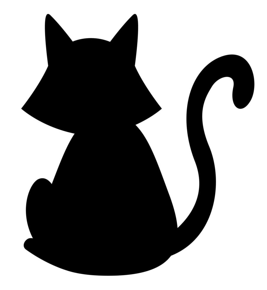 Black cat illustration. Flat black adorable black cat illustration, isolated on white background. Kitten cartoon sketch clip art, for your design projects. vector