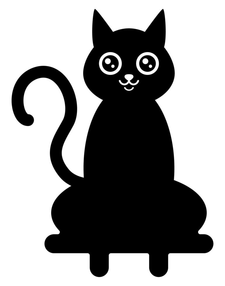 Black cat illustration. Flat black adorable black cat illustration, isolated on white background. Kitten cartoon sketch clip art, for your design projects. vector