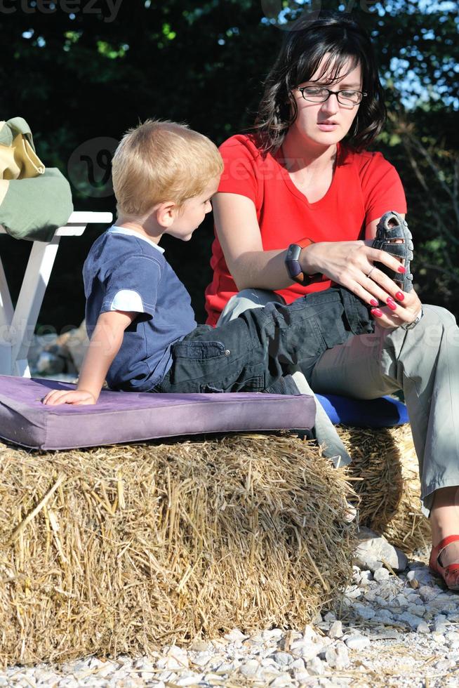 woman and child have fun outdoor photo