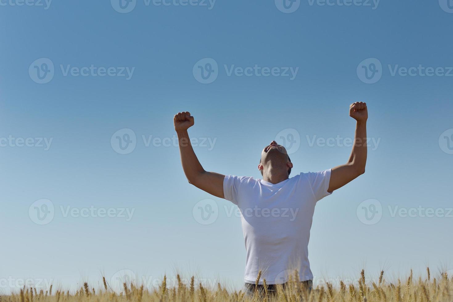 man in wheat field photo