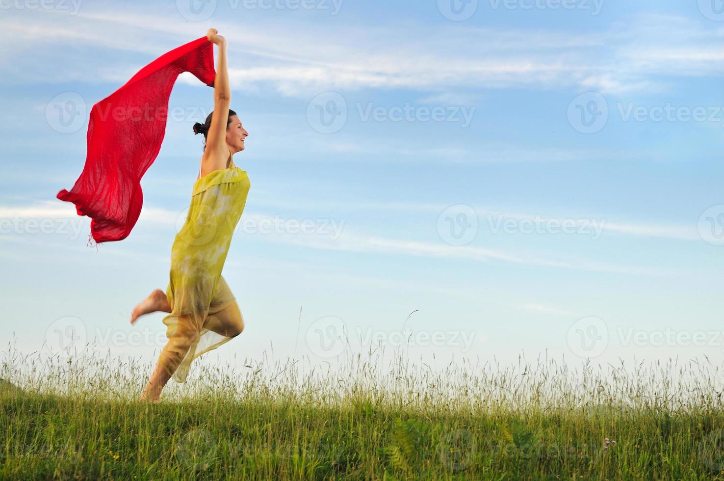 woman meadow scarf photo
