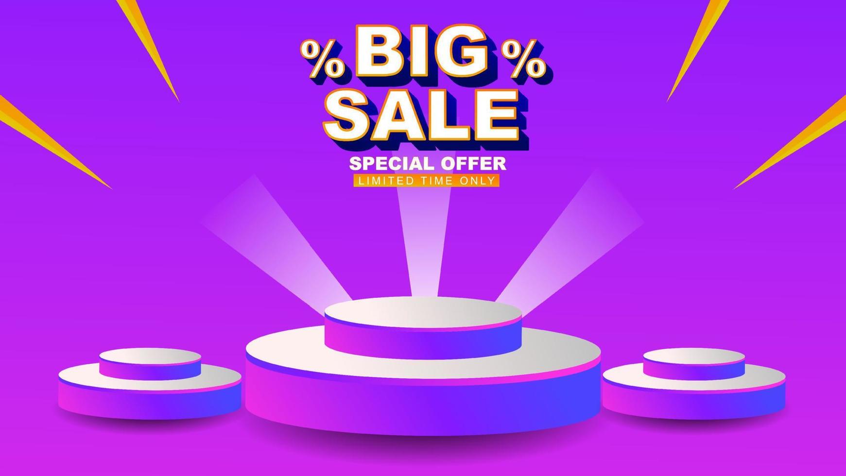 BIG SALE banner design with podium, gradient background social media post, product advertisement design, special discount design vector