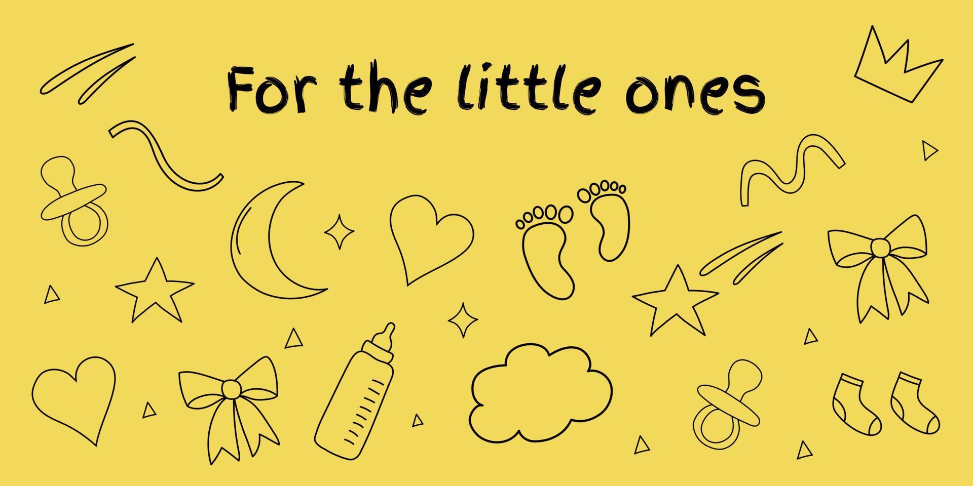 Children's pattern on a yellow background in doodle style vector