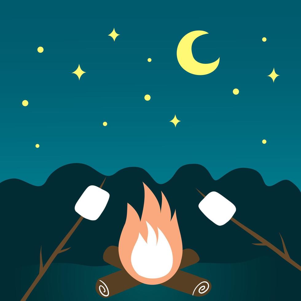 Marshnallow on fire in the night vector