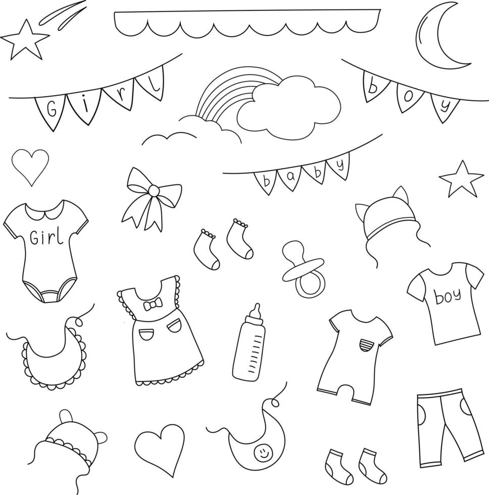 Set of illustrations of children's things on a white background vector