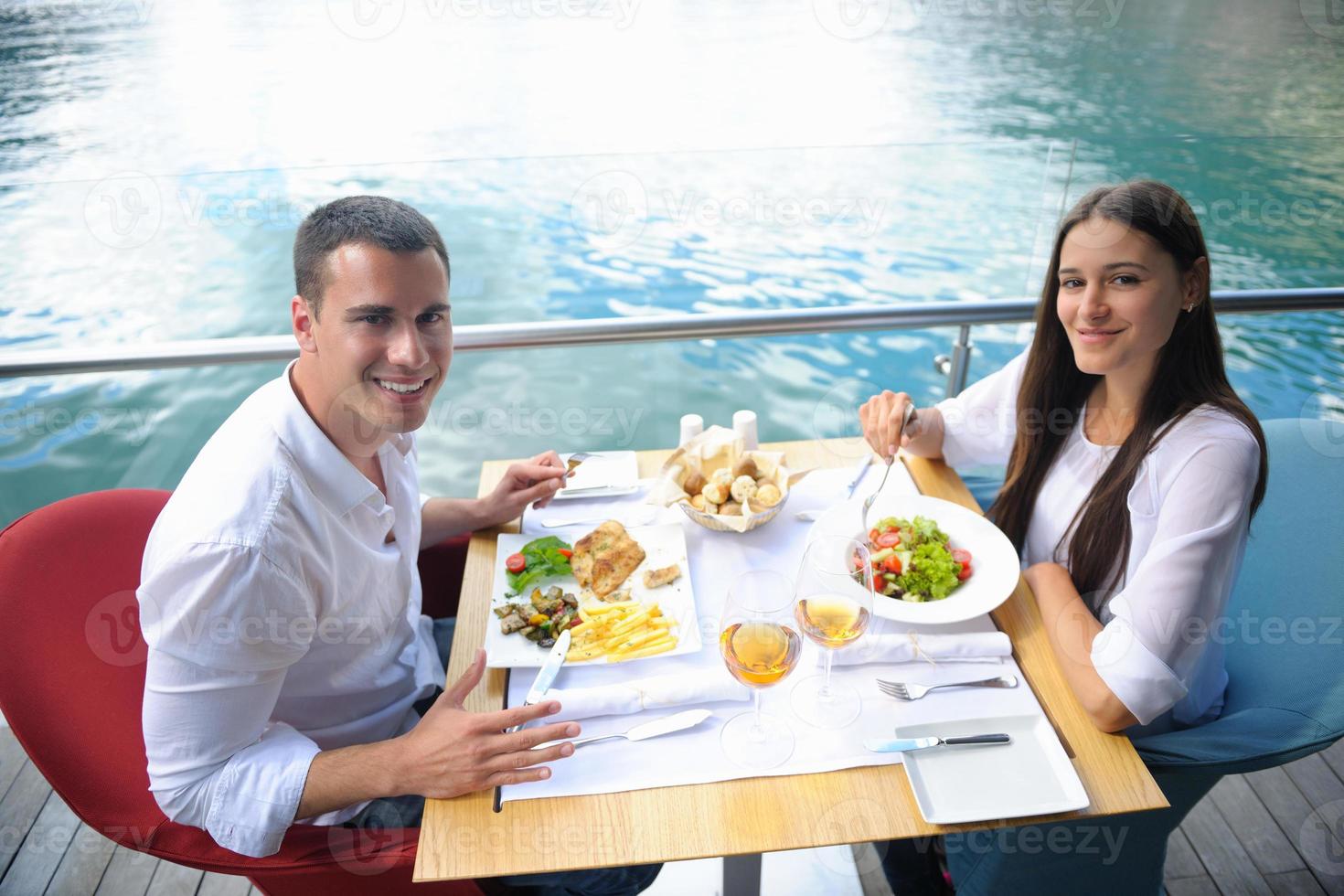 couple having lanch at beautiful restaurant photo