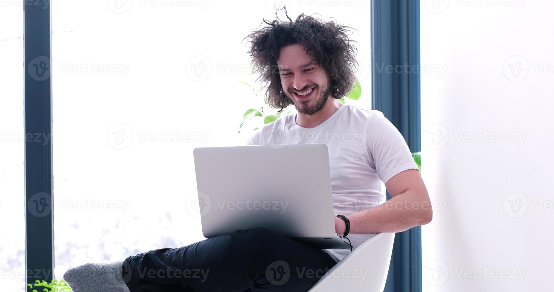 man drinking coffee enjoying relaxing lifestyle photo