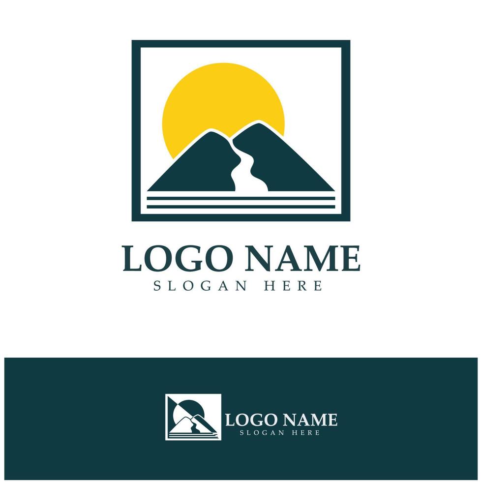 River mountain Logo vector icon illustration design template
