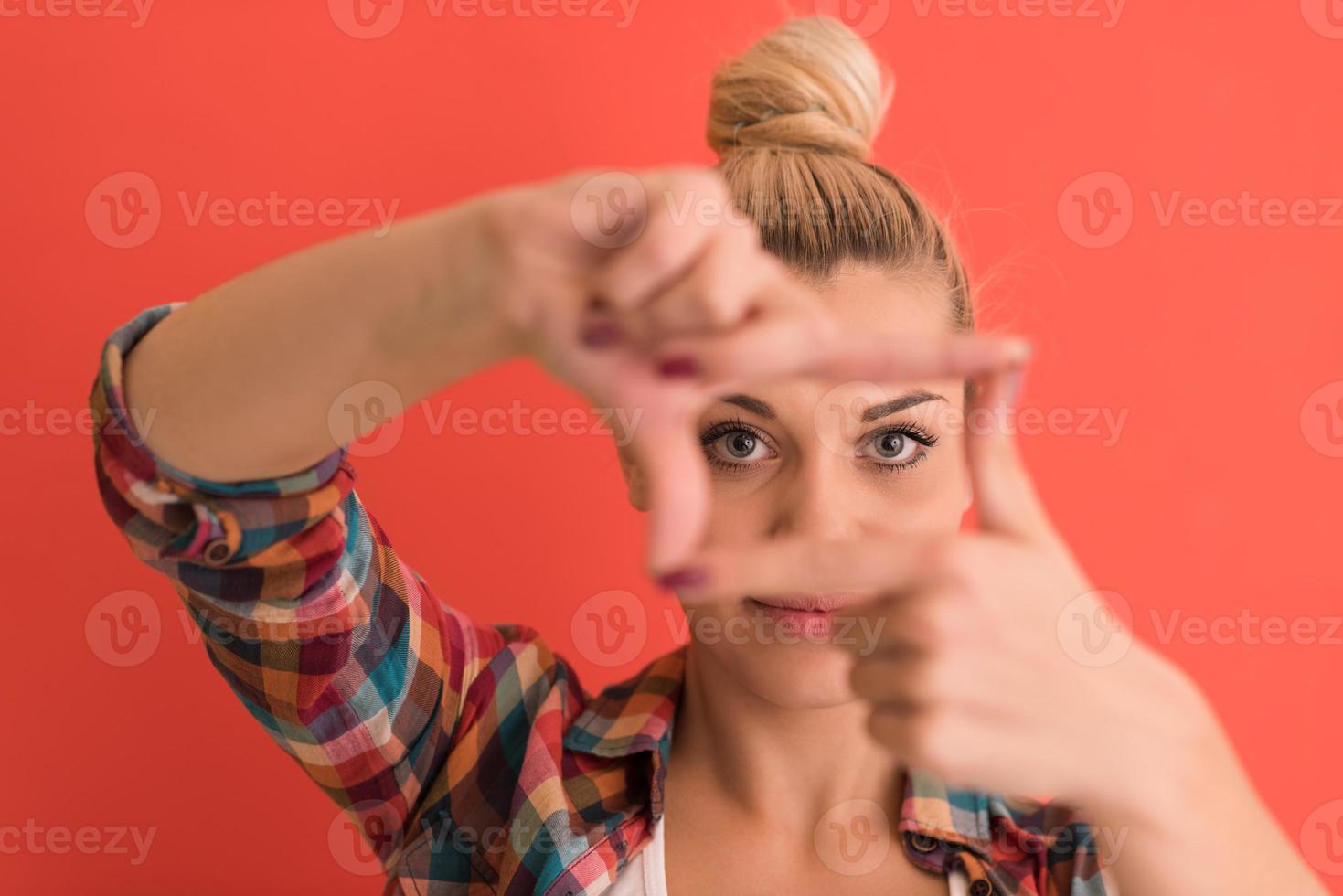 young woman over color background photo