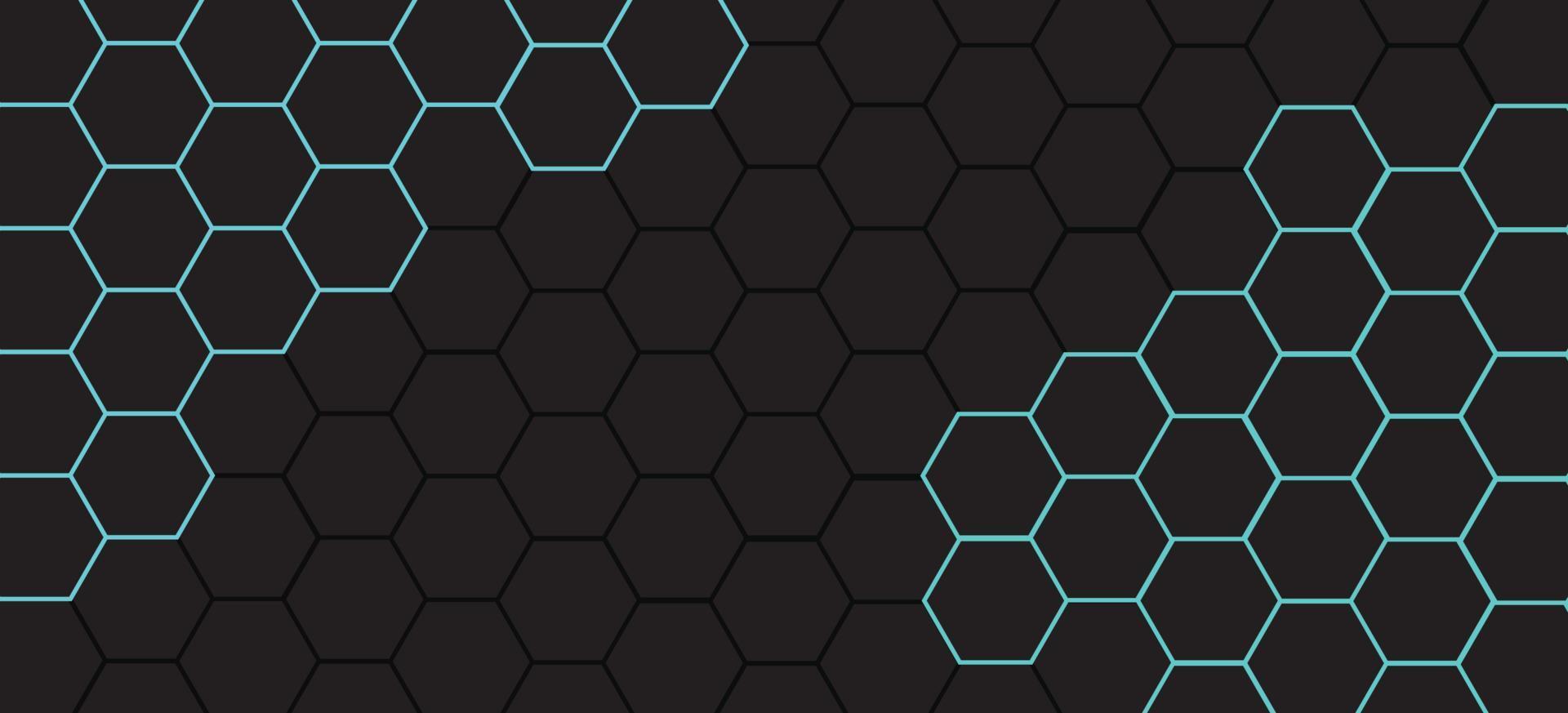 Hexagon mesh blue light energy in black technology background. vector