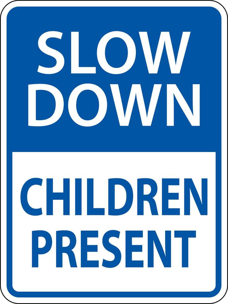 Reduzca la velocidad de los niños presente signo sobre fondo blanco. vector