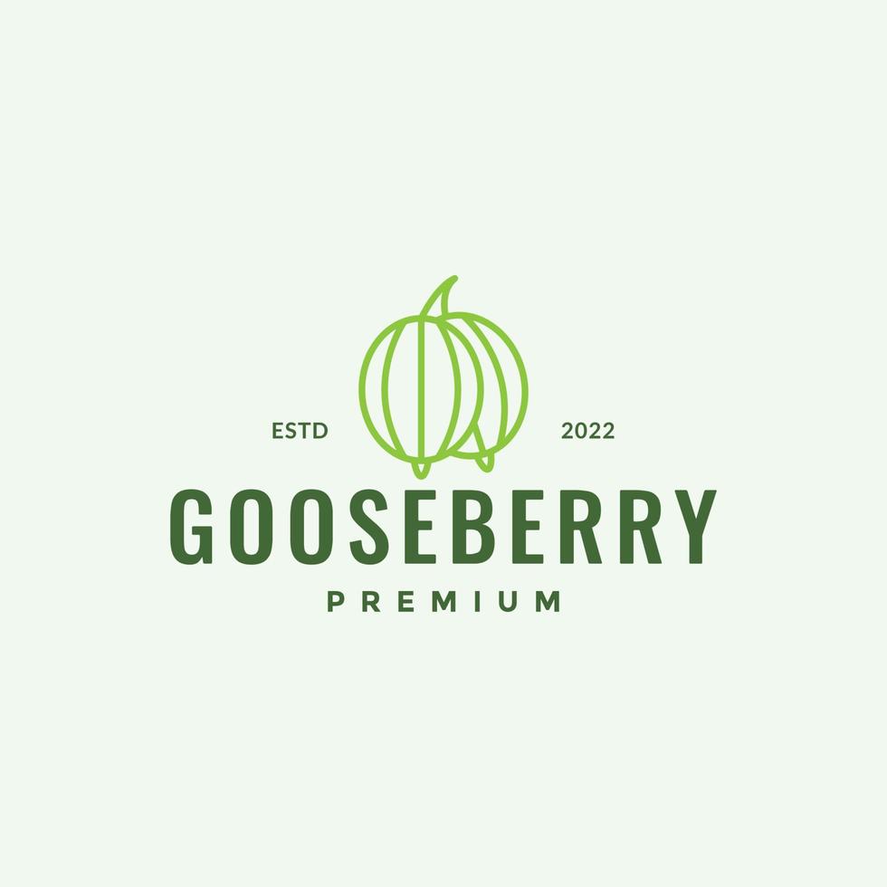 logotipo de grosella espinosa de fruta de línea verde vector
