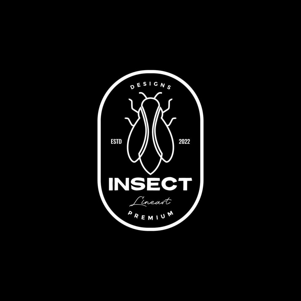 diseño de logotipo de insignia de mosca de insecto de arte de líneas vector