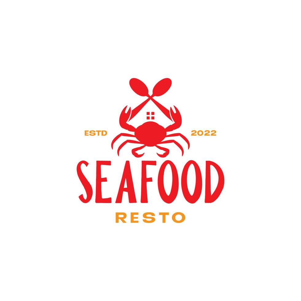 diseño de logotipo de restaurante de cangrejos rojos con cuchara vector