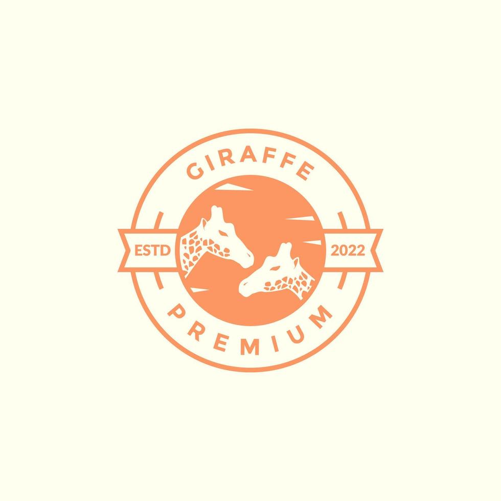 giraffe with sunset badge logo design vector