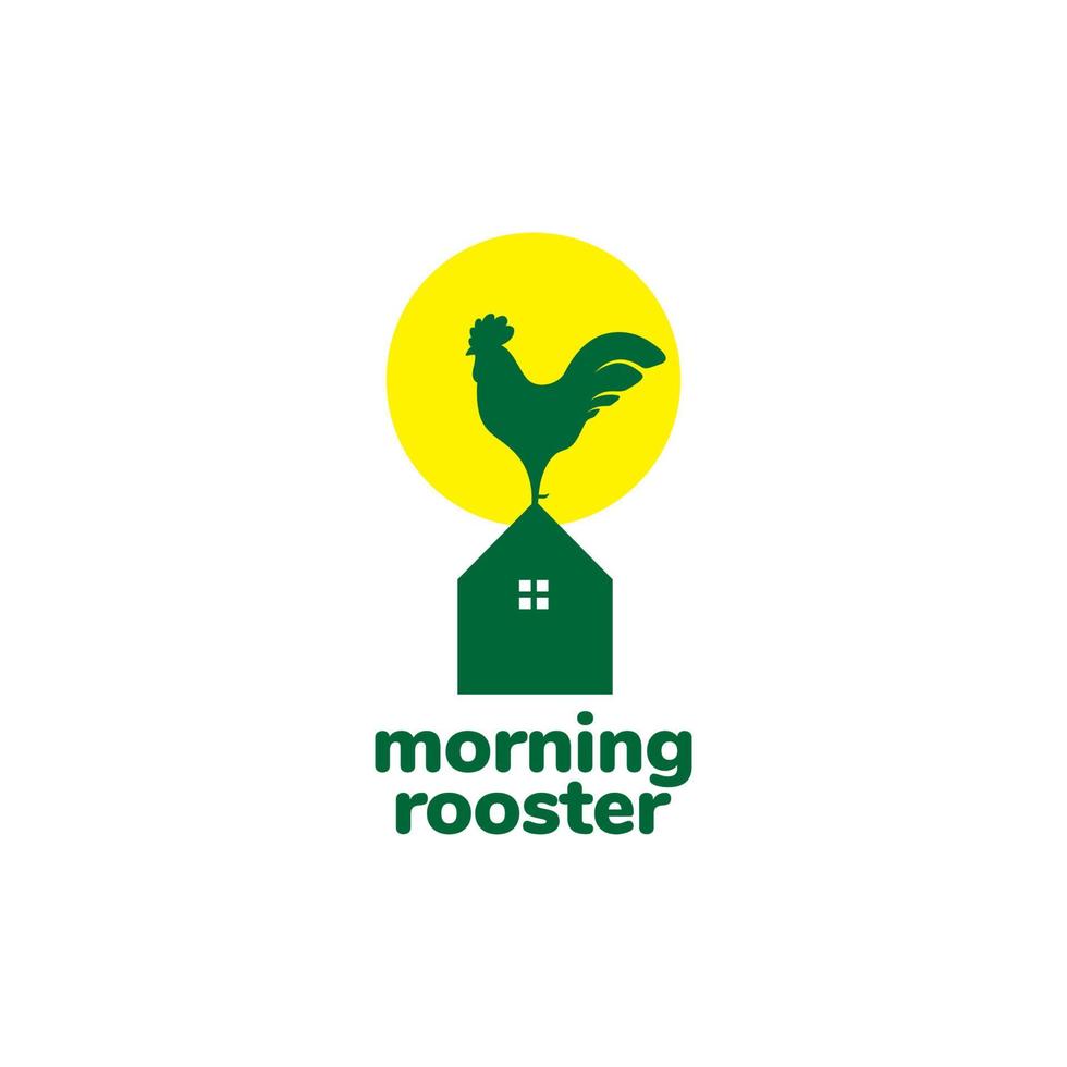 morning home and rooster crowing logo design vector