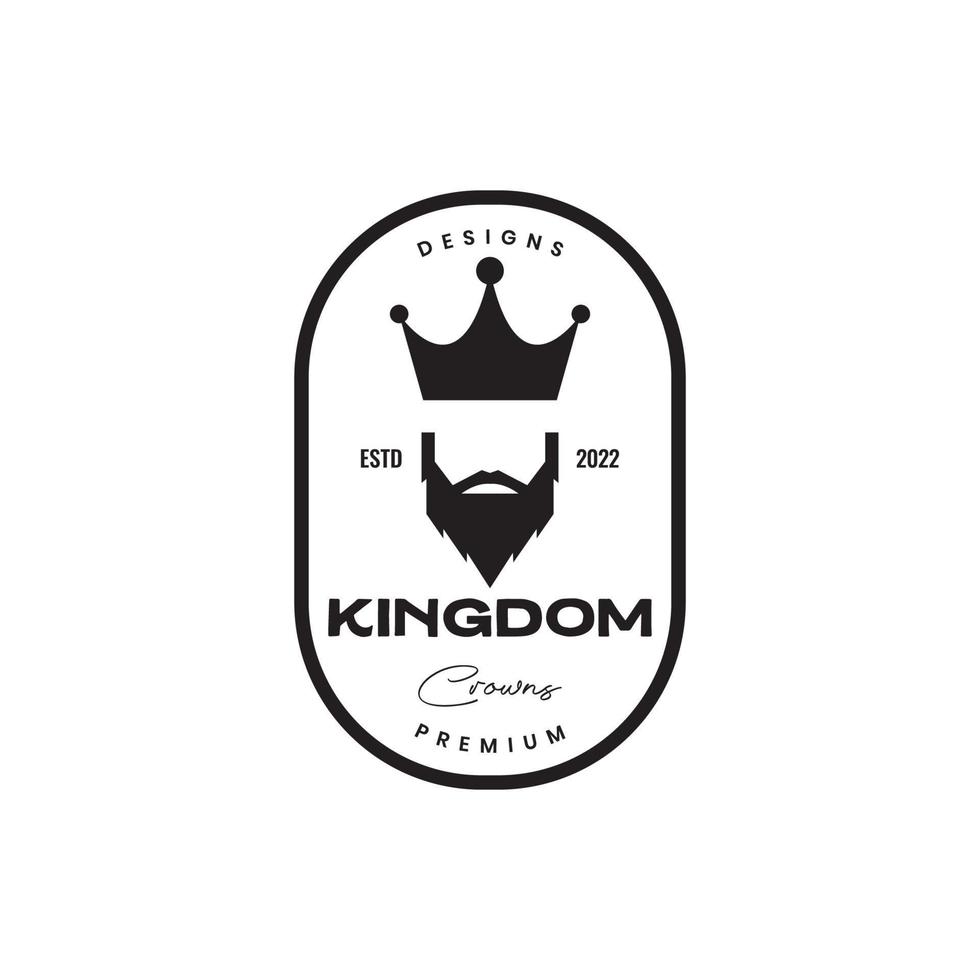 bearded man with crown vintage badge logo vector