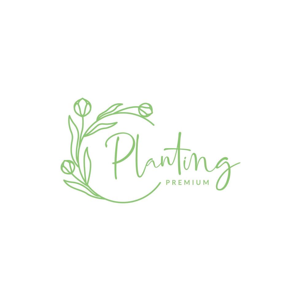 minimal art circle vines leaves gardening logo design vector