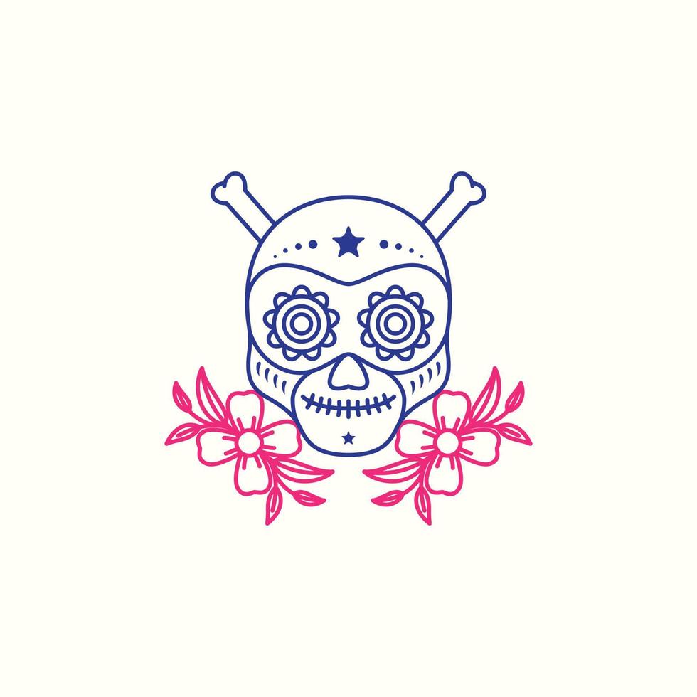 huesos de calavera de arte con diseño de logotipo de cultura de flores vector