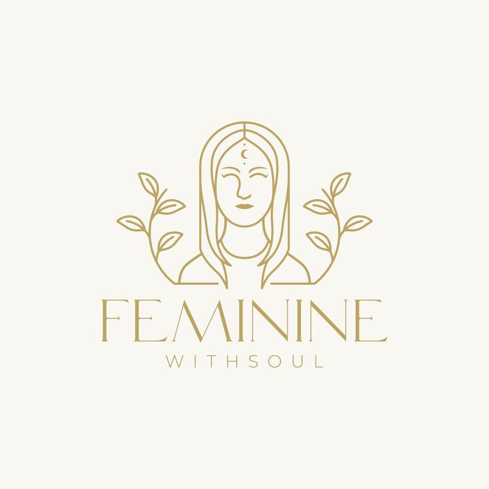 aesthetic feminine women with foliage logo vector