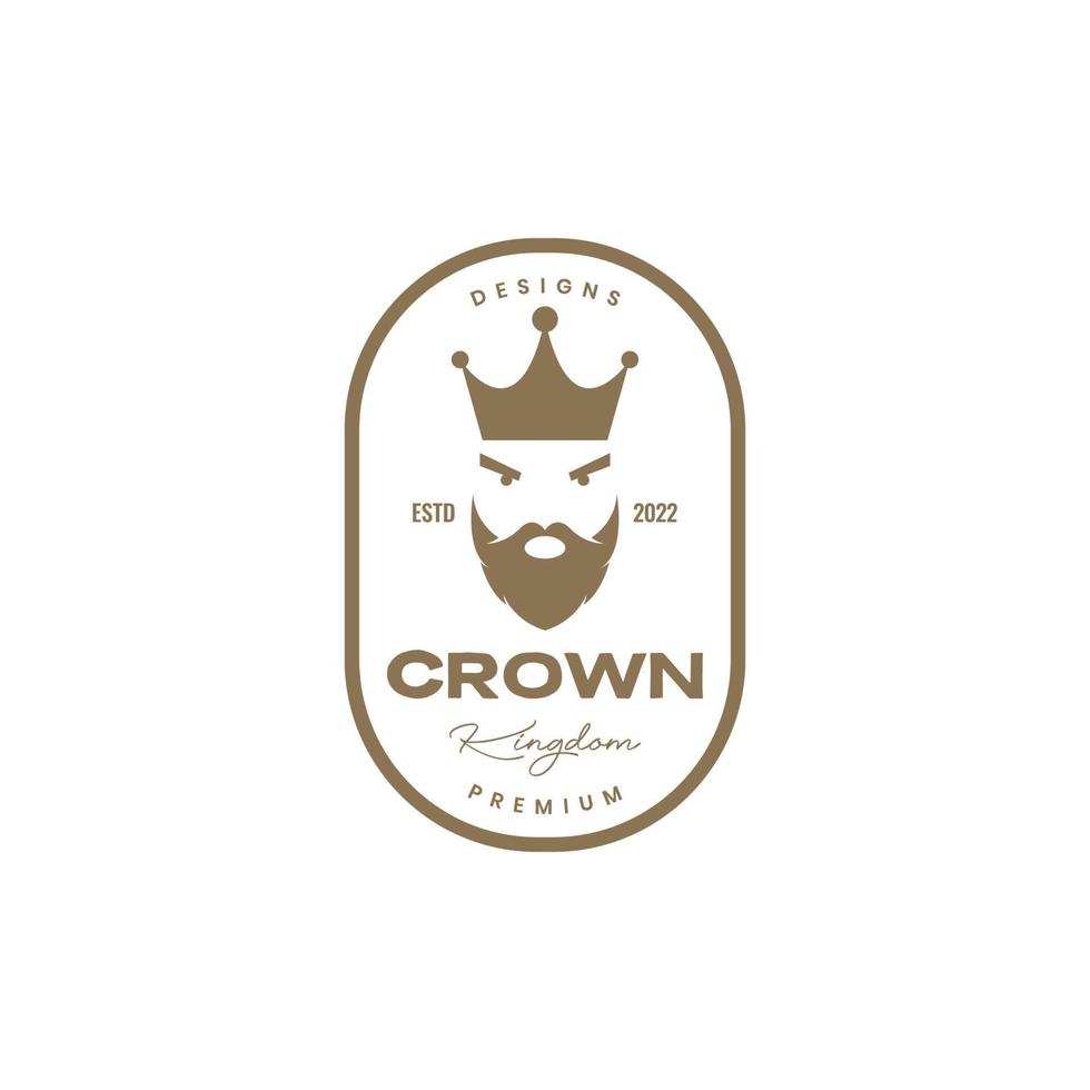 face old man bearded crown badge vintage logo vector