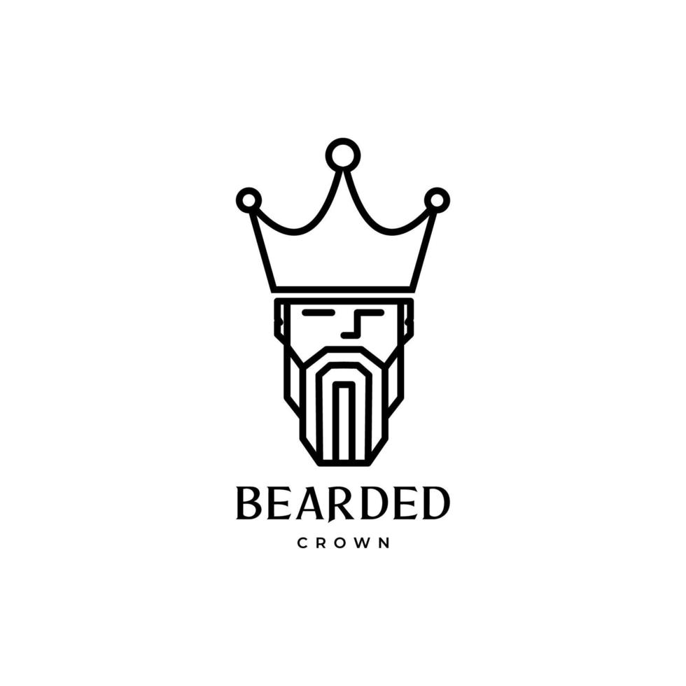 lines art face man king crown bearded logo design vector