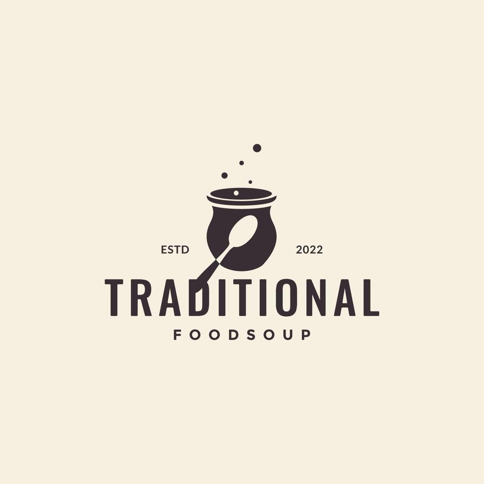 diseño de logotipo de receta de comida de sopa tradicional vector