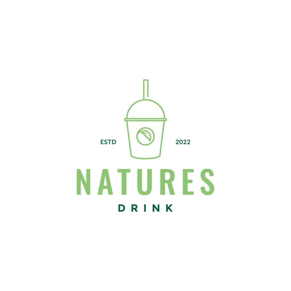 naturaleza bebida taza plástico fresco logo vector