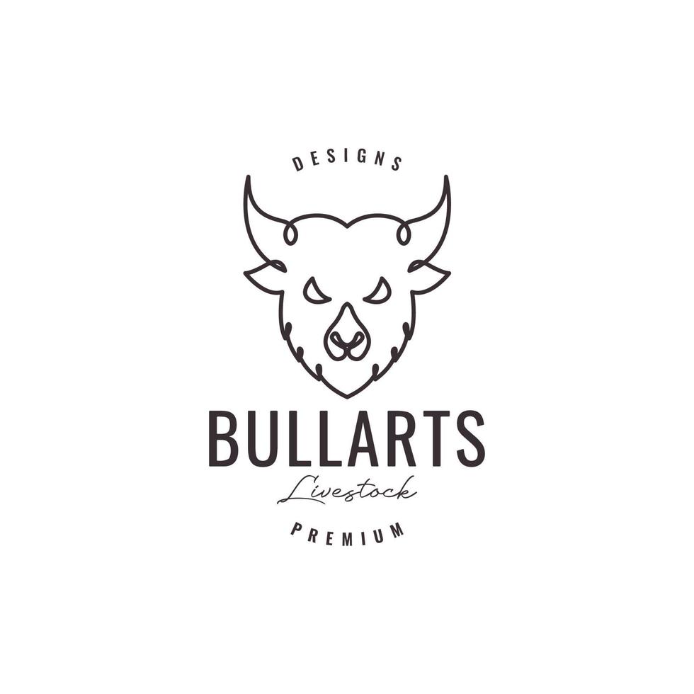 minimal lines art head bull logo design vector