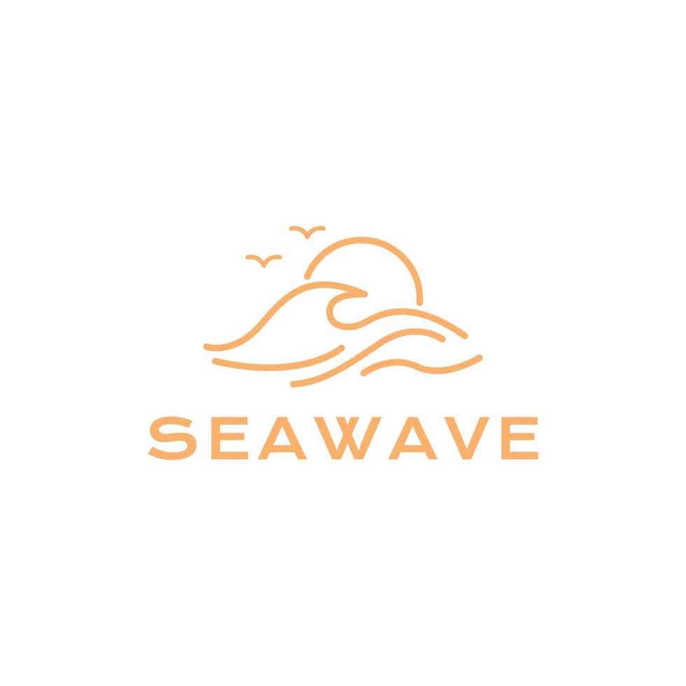 aesthetic wave with seagull and sunset logo design vector