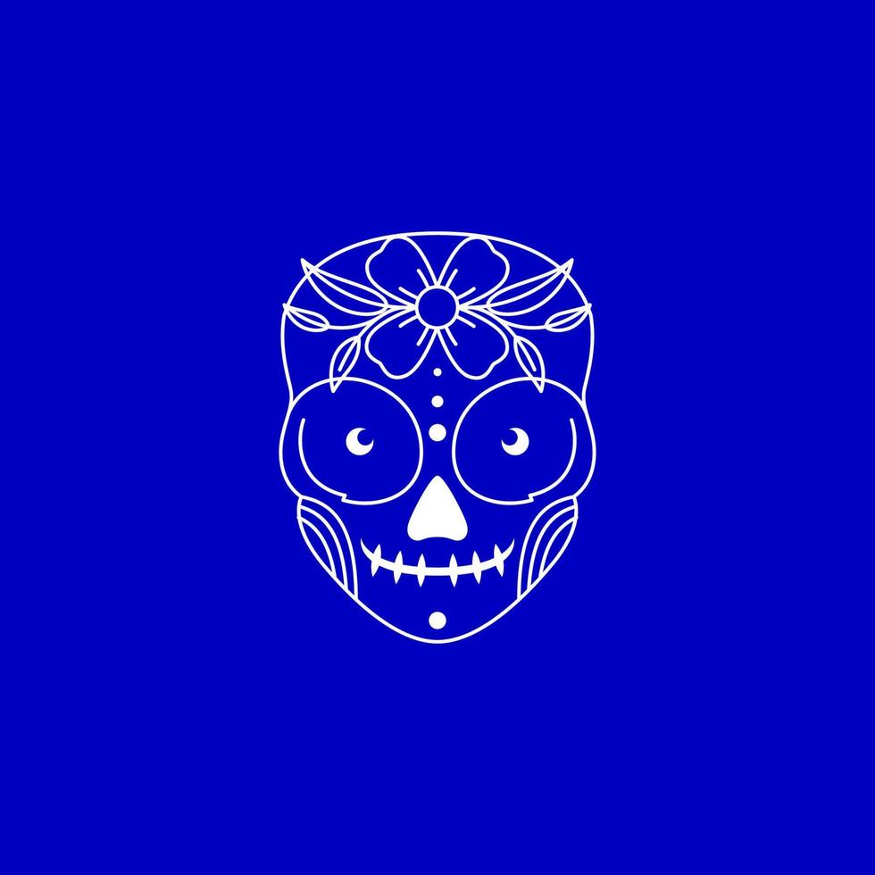 art lines skull with flowers logo design vector