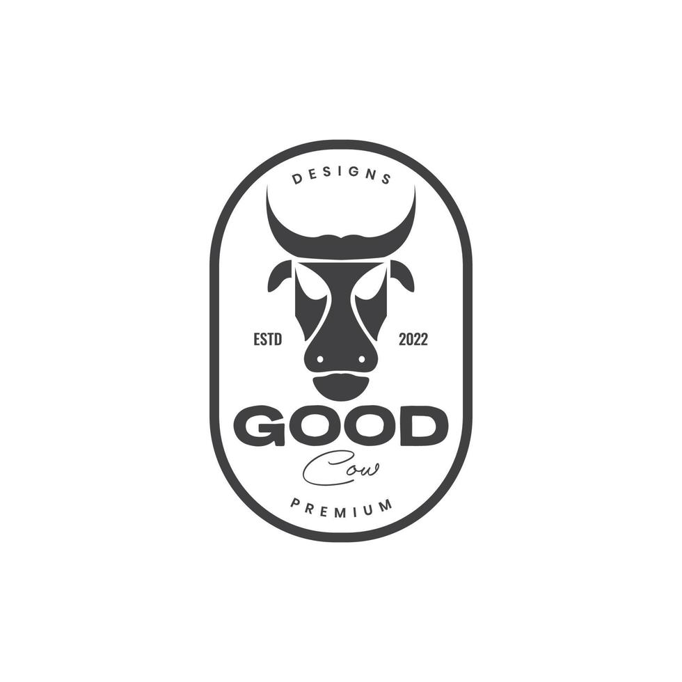 face strong cow badge vintage logo vector