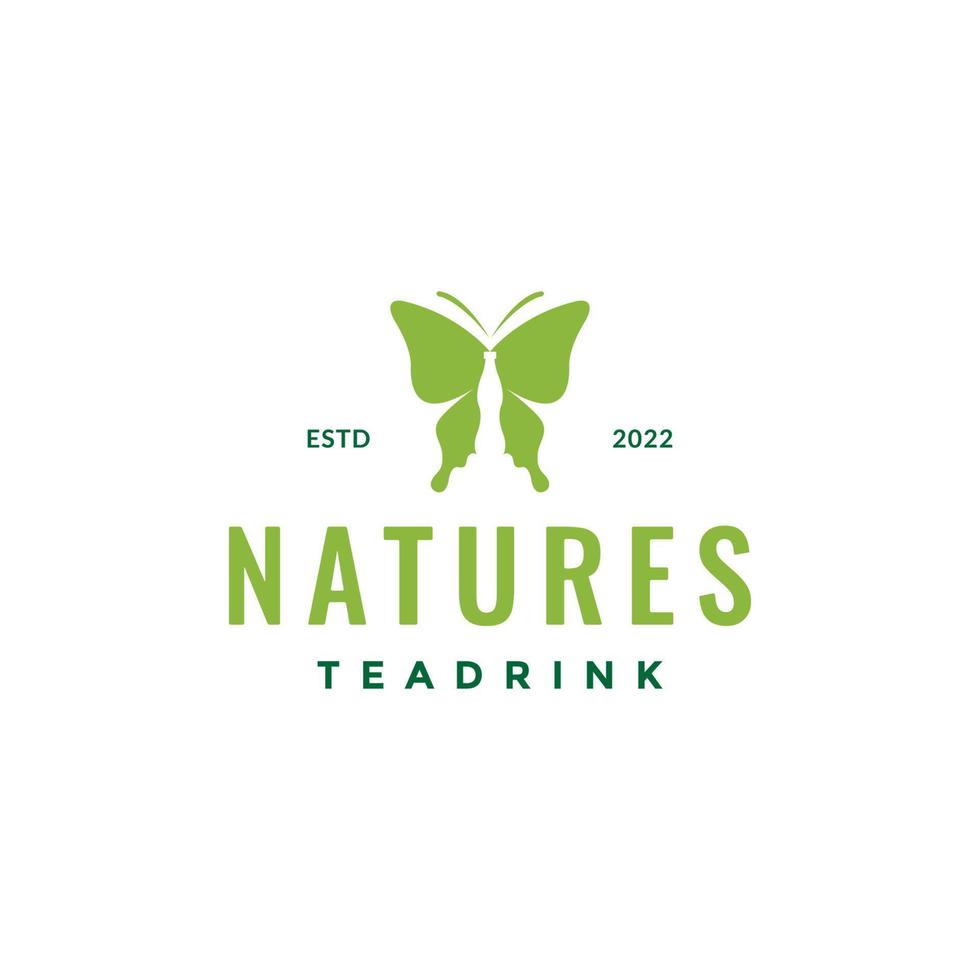 diseño de logotipo de bebida verde mariposa vector