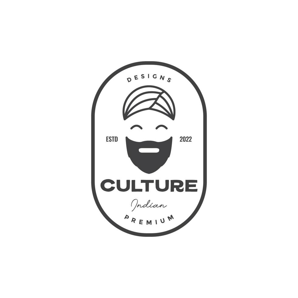 old man indian with turban badge logo vector