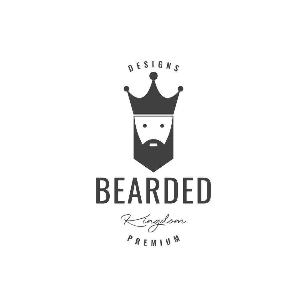 bearded man with crown vintage badge logo vector