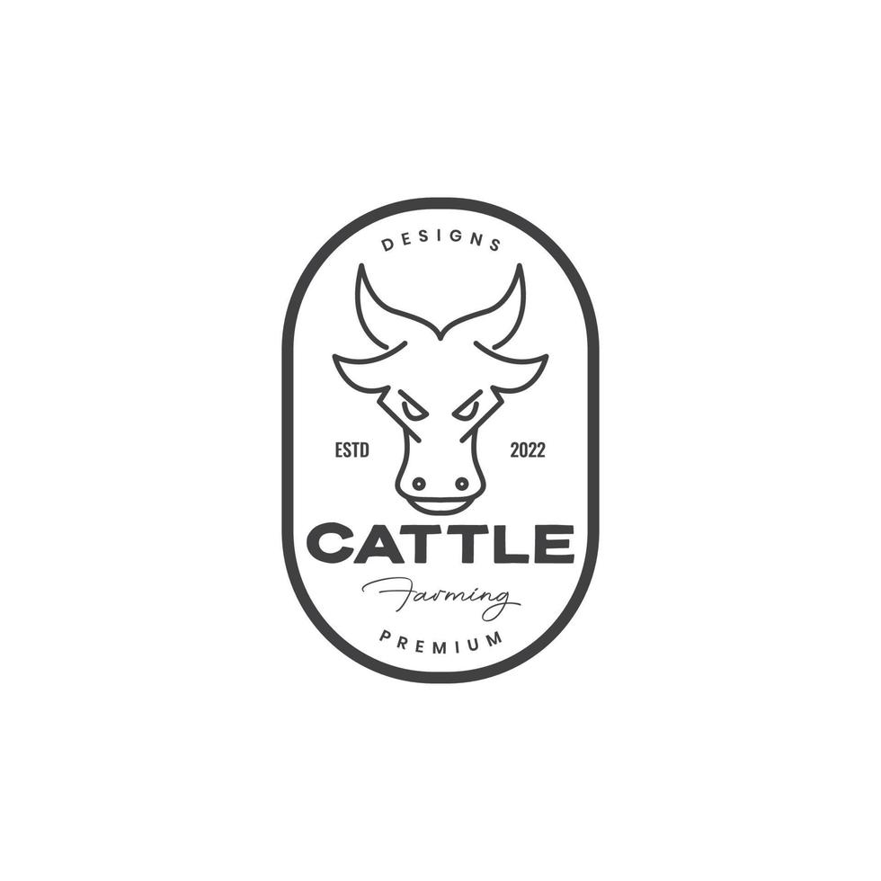 face cow lines cattle badge logo design vector