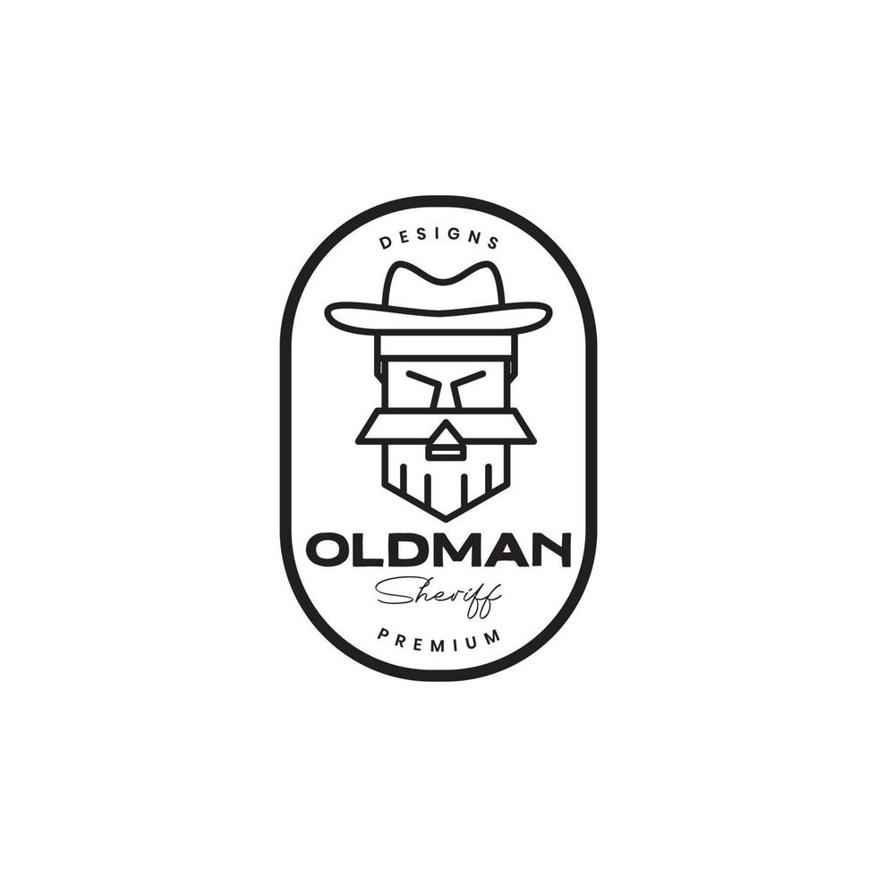 bearded old man sheriff vintage badge logo vector