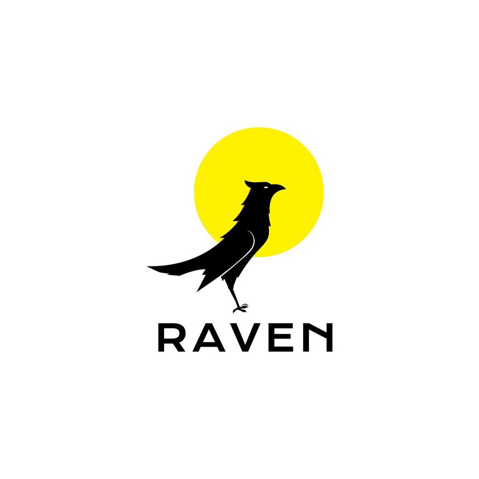 raven with sunset logo design vector